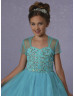 Beaded Sweetheart Neck Glittering Tulle Flower Girl Dress With Cape